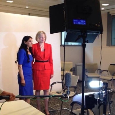 Aneeta with Theresa May being recorded